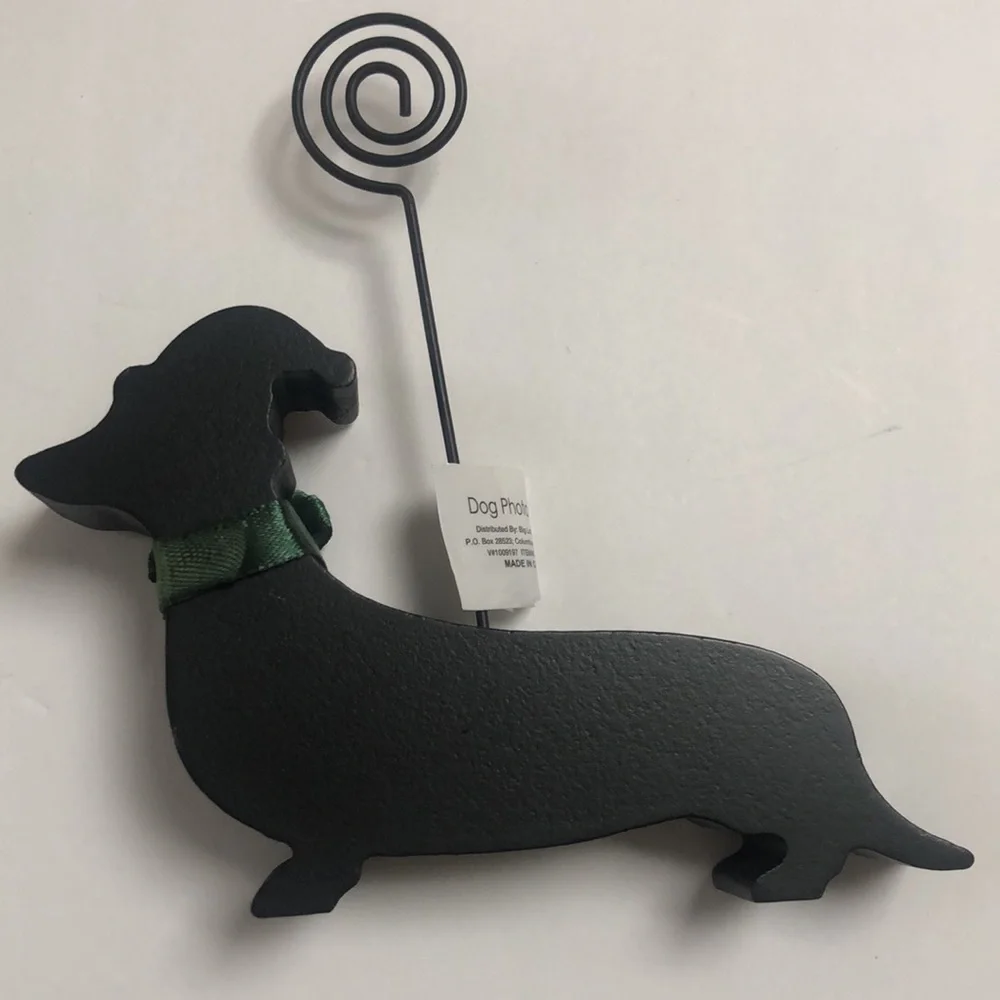 Wood Black Dachshund Dog Santa Hat Red Plaid Sweater Clip Photo Holder N…‎